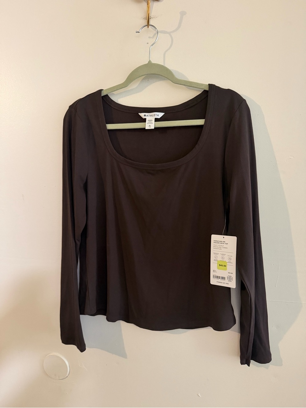 NWT Athleta Women's Long-Sleeve Square Neck Top — Dark Brown